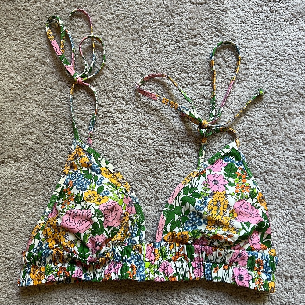 Tie-shoulder French bikini top in Liberty Mini Floral Walk